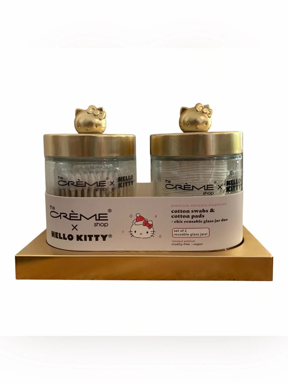 The Crème Shop x Hello Kitty Glass Jars Set Cotton Pads & Swabs LIMITED EDITION